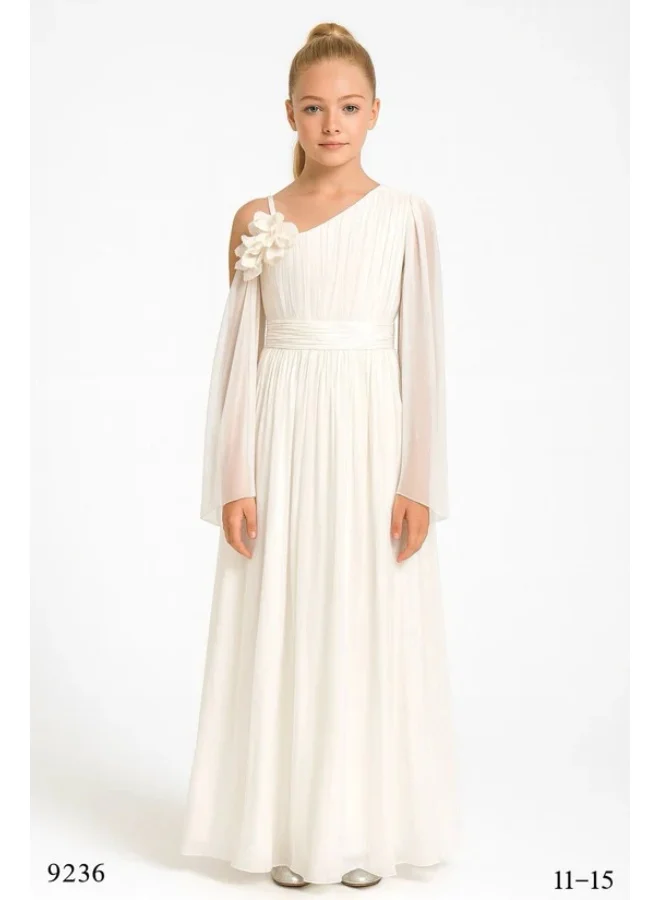 فيا بامبينو White One-Shoulder Chiffon Gown